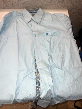 Cinch Light Blue Dress Shirt | Paisley Accent | Size M